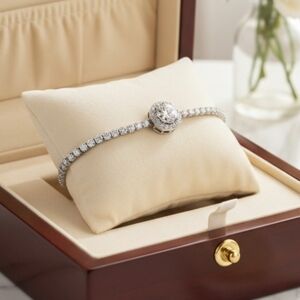 1 CT Moissanite Diamond Halo Bracelet Anniversary Birthday Christmas Gift